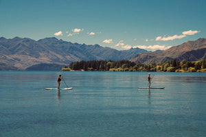 Two people paddle boarding