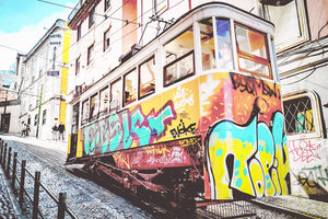 Tram with graffiti